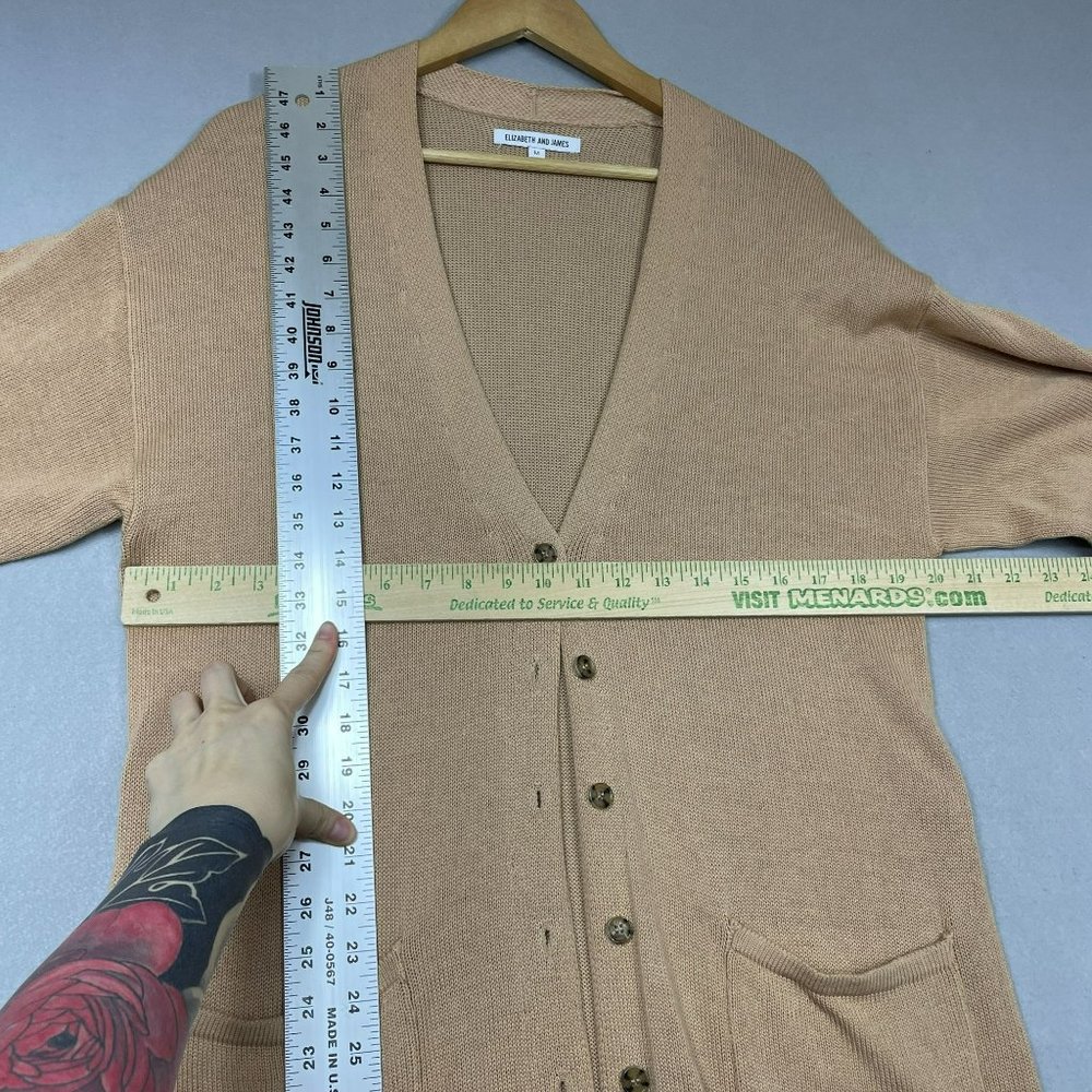 Elizabeth & James Long Duster Cardigan Womens M Camel Tan Button Kimono Sleeve - Picture 3 of 8